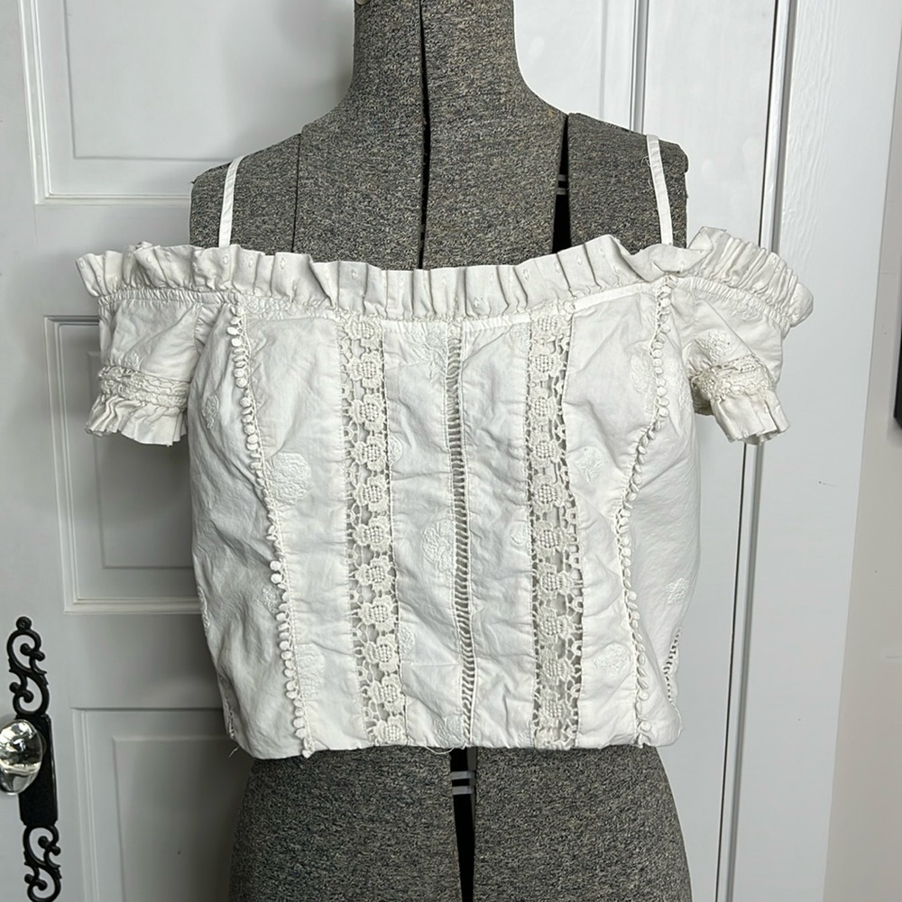 White Off-Shoulder Lace Trim Top